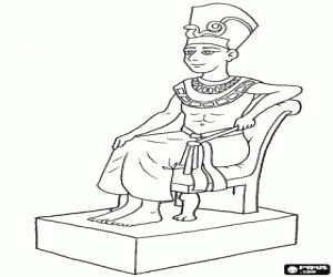 Pharaoh seated on his throne with a scepter nejej, in the form of a whip, in his hand coloring page