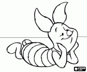 Piglet, the pig, lying on the floor coloring page