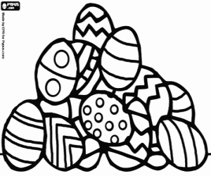Pile of Easter eggs with geometric decoration coloring page