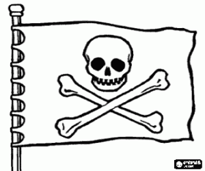 Pirate flag with skull and crossbones, the Jolly Roger coloring page