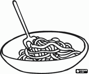 Plate of spaghetti with a fork ready coloring page