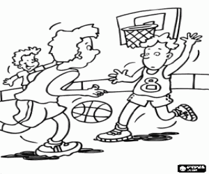 Playing a basketball game coloring page