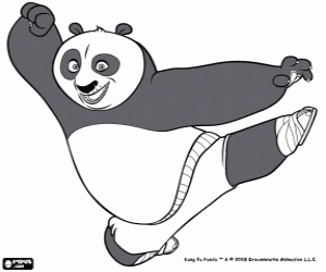 Po, the giant panda fan of Kung Fu, training to become a master warrior coloring page