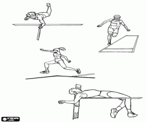 Pole vault, long jump, triple jump and high jump coloring page