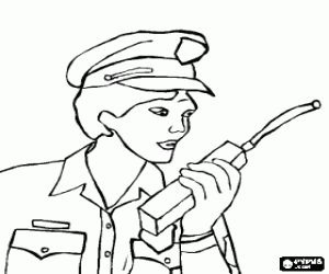 Police officer talking on a walkie-talkie coloring page