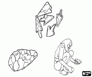 Prehistoric Man making stone tools coloring page