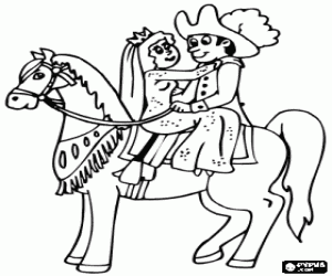 Prince and princess riding a horse coloring page