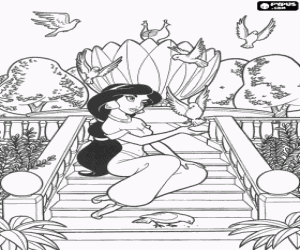Princess Jasmine sitting on the stairs of the palace
