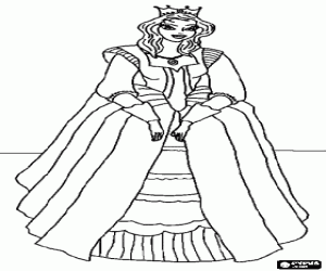 Princess with crown and majestic dress coloring page