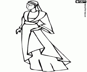 Princess with night dress and a tiara at the party coloring page