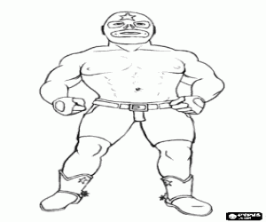 Professional wrestler with a mask prepared for battle, professional wrestling is a sport show coloring page