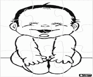 Puzzle of Baby, happy, seated on the floor coloring page