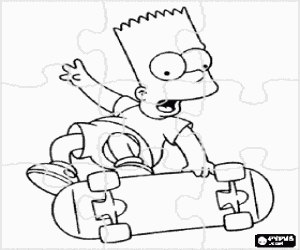 Puzzle of Bart Simpsons falling from the skateboard coloring page