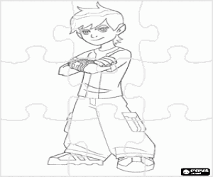 Puzzle of Ben 10 or Ben Tennyson with the alien device Omnitrix that allows him to transform himself into different aliens coloring page