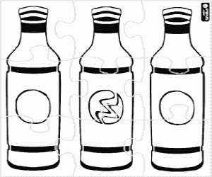 Puzzle of bottles of drinks, soft drink or soda coloring page