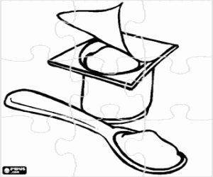 Puzzle of cup of yogurt and a full spoon  coloring page