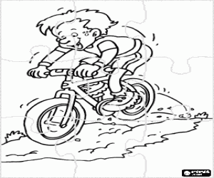 Puzzle of Cyclist of mountain bike or MTB descending a slope coloring page