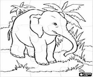 Puzzle of elephant in the jungle coloring page