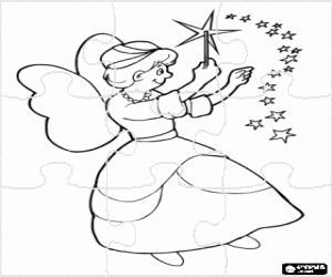 Puzzle of Fairy Godmother casting a spell with her magic wand coloring page