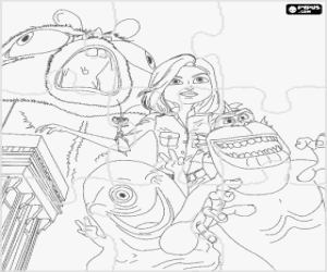 Puzzle of Ginormica, Dr. Cockroach, B.O.B, The Missing Link and Insectosaurus coloring page