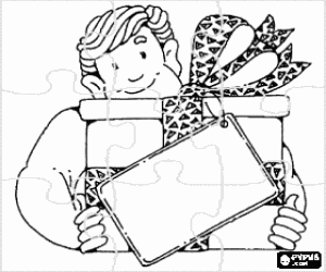 Puzzle of great gift for dad with a ribbon and a card coloring page