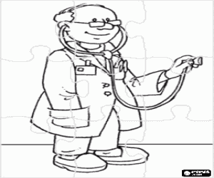 Puzzle of Medical or doctor with a stethoscope prepared for the auscultation of a patient coloring page