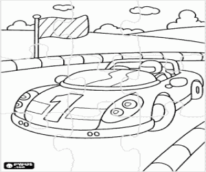 Puzzle of race car in the circuit coloring page