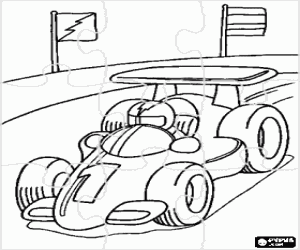 Puzzle of Racing car with pilot in a circuit coloring page