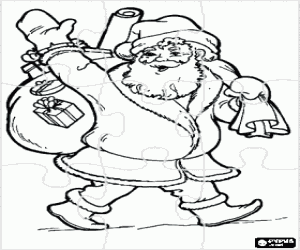 Puzzle of Santa Claus or Santa carrying a sack full of gifts - Christmas puzzle coloring page