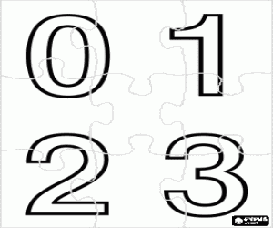 Puzzle of the digits or numbers 0, 1, 2 and 3 coloring page