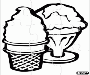 Puzzle of two ice cream, one in a cup and the other in a glass cup coloring page