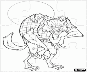 Puzzle of Wolfman or Wolf man in a moonlit night coloring page