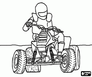 Quad, ATV or all-terrain vehicle with the pilot protected with the regulatory helmet  coloring page