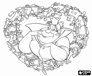 Queen of Hearts portrait inside a large heart made of playing cards coloring page