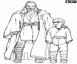 Qui-Gon Jinn with his protege Anakin coloring page