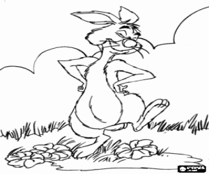 Rabbit happy in the field coloring page