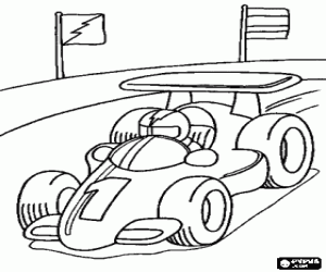Racing car with pilot in a circuit coloring page