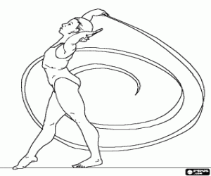 Rhythmic gymnast doing some movements with the ribbon coloring page