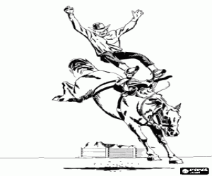Rodeo - Rider in the saddle bronc competition, riding a wild horse coloring page