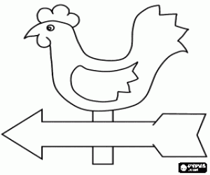Rooster-shaped weather vane, an indicator of the wind direction coloring page