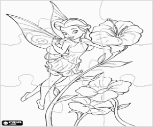 Rosetta, the garden fairy, flying next to some flowers coloring page
