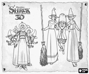 Rumpelstiltskin and his battalion of witches controlled the country of Far Far Away in Shrek 4 coloring page