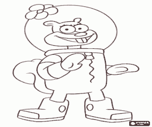 Sandy Cheeks, a squirrel who must wear a suit and a special helmet to live under water coloring page
