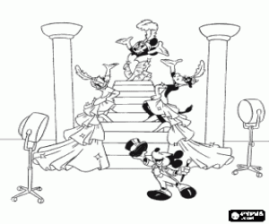 Scene from a movie musical with actors such as Mickey and Minnie coloring page