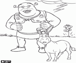 Shrek and Donkey surprised by the loud noise from lightning (thunder) coloring page