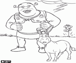 Shrek and Donkey surprised by the loud noise from lightning coloring page