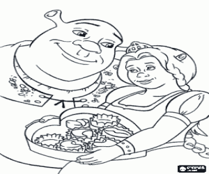 Shrek and Fiona, a couple of ogres in love coloring page