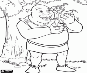 Shrek with his friend Puss in Boots coloring page