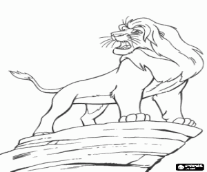 Simba, the new Lion King, in the rock coloring page