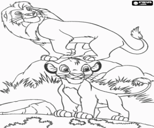 Simba with his father Mufasa, the Lion King coloring page